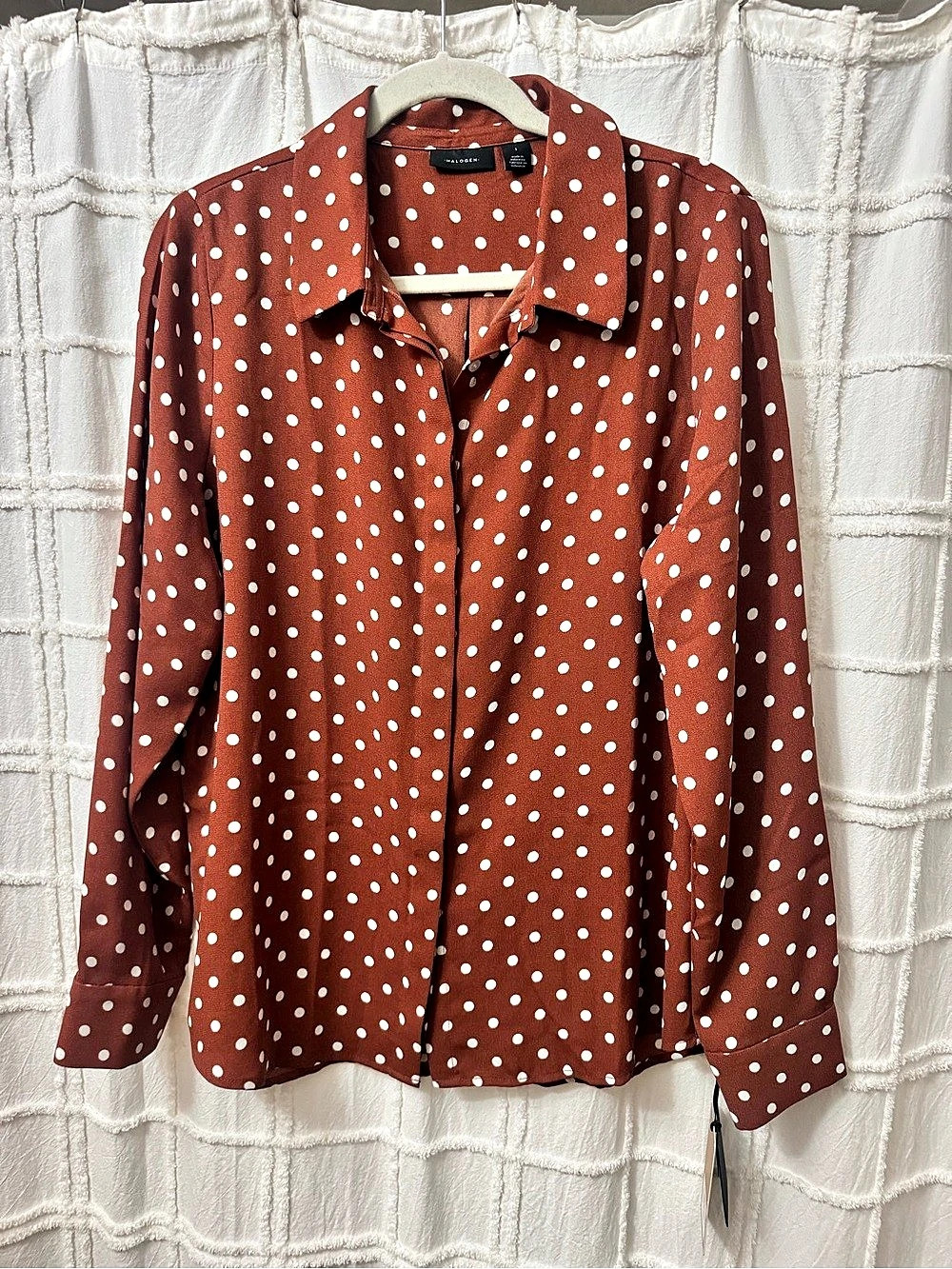 Halogen Polka Dot Blouse in Brown & White Size Large NWT